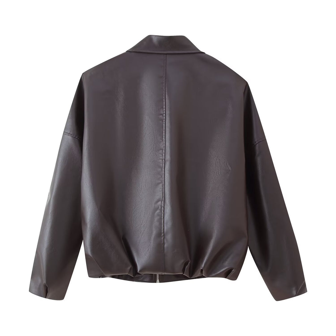 Damen modische Kunstlederjacke mit Taillengürtel EB