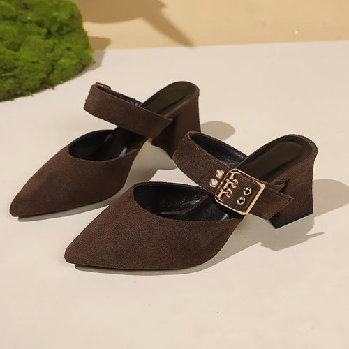Damen geschlossene Mules mit Blockabsatz und einem eleganten Riemen EB