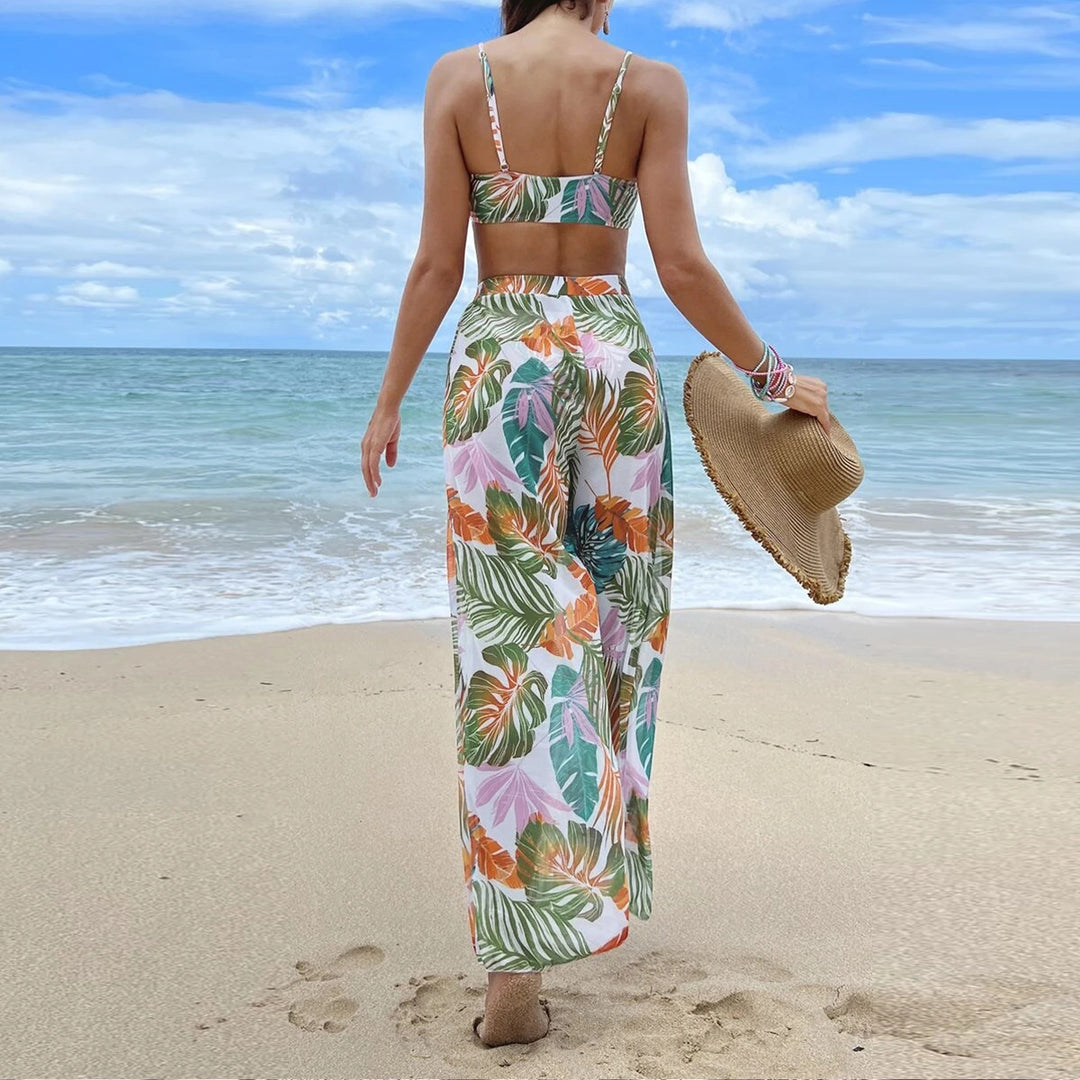 Damen Badeset mit floralem Design und lockeren Palazzohosen EB