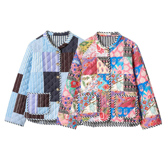 Damen Steppjacke mit buntem Patchwork-Design EB