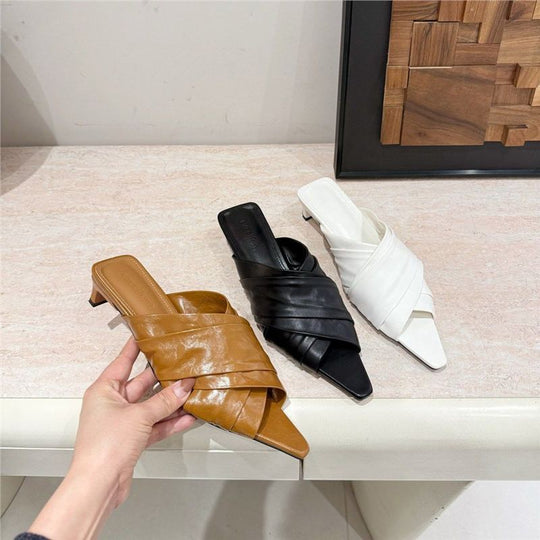 Damen elegante Mules mit geschwungenem Riemendetail EB