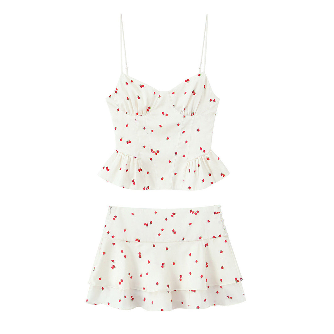 Damen Rüschenrock mit verspieltem Erdbeer-Grafikdesign und voluminösem Schnitt EB