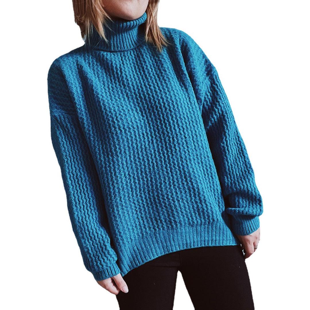 Damen Grobstrickpullover mit strukturiertem Muster und hohem Kragen EB