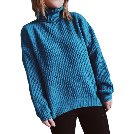 Damen Grobstrickpullover mit strukturiertem Muster und hohem Kragen EB