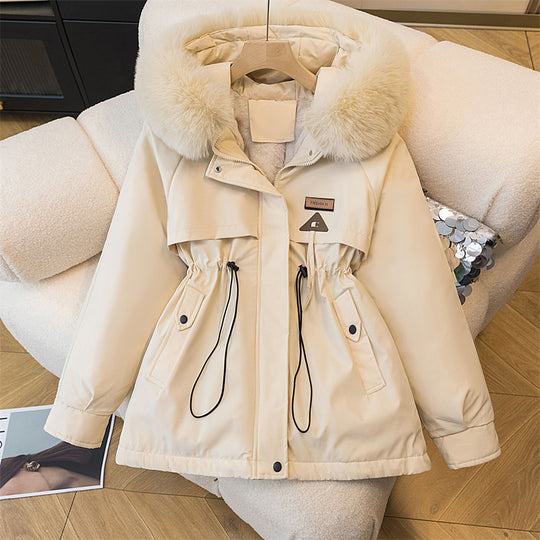 Damen warme Parkajacke mit abnehmbarem Kunstfellkragen und praktischen Taschen EB