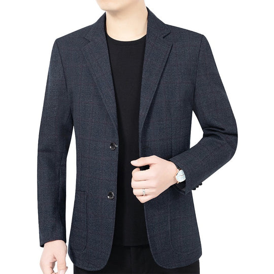 Herren Karierter halbstrukturierter Casual-Blazer aus Wollmix mit aufgesetzten Taschen EB
