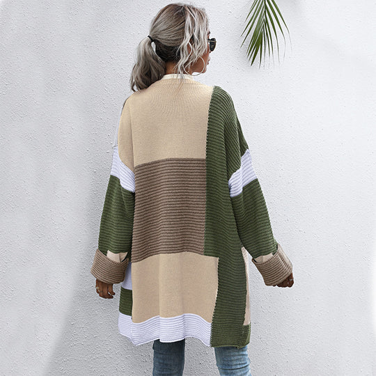 Damen modische Cardigan mit blockfarbigen Mustern und lässigem Schnitt EB