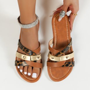 Damen modische Sandalen mit animalischem Muster und eleganten Riemen EB
