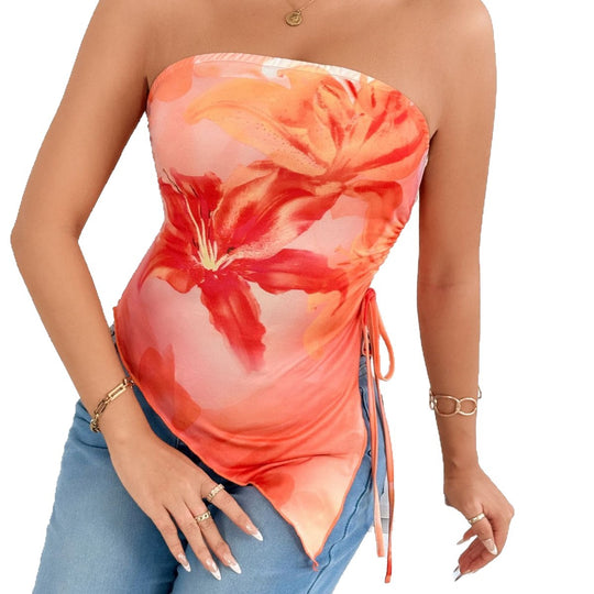 Damen Oberteil mit asymmetrischem Schnitt und floralem Design EB
