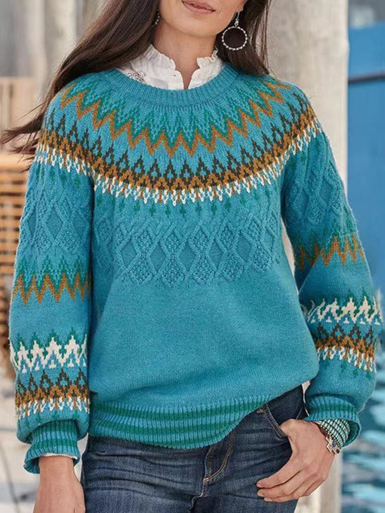 Damen nan Norwegerpullover aus Wollmix mit Rundhalsausschnitt und traditionellem Fair-Isle-Yoke EB