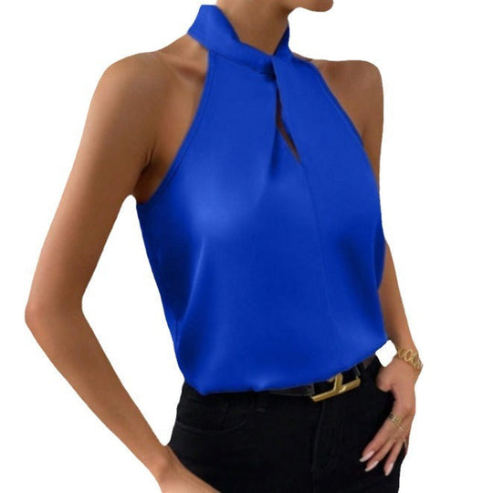 EB | Damen Knoten Hals Stil Top Seide