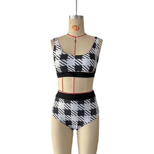 Damen Hochtailliertes Bikini-Set mit stylischem Grafikdesign EB