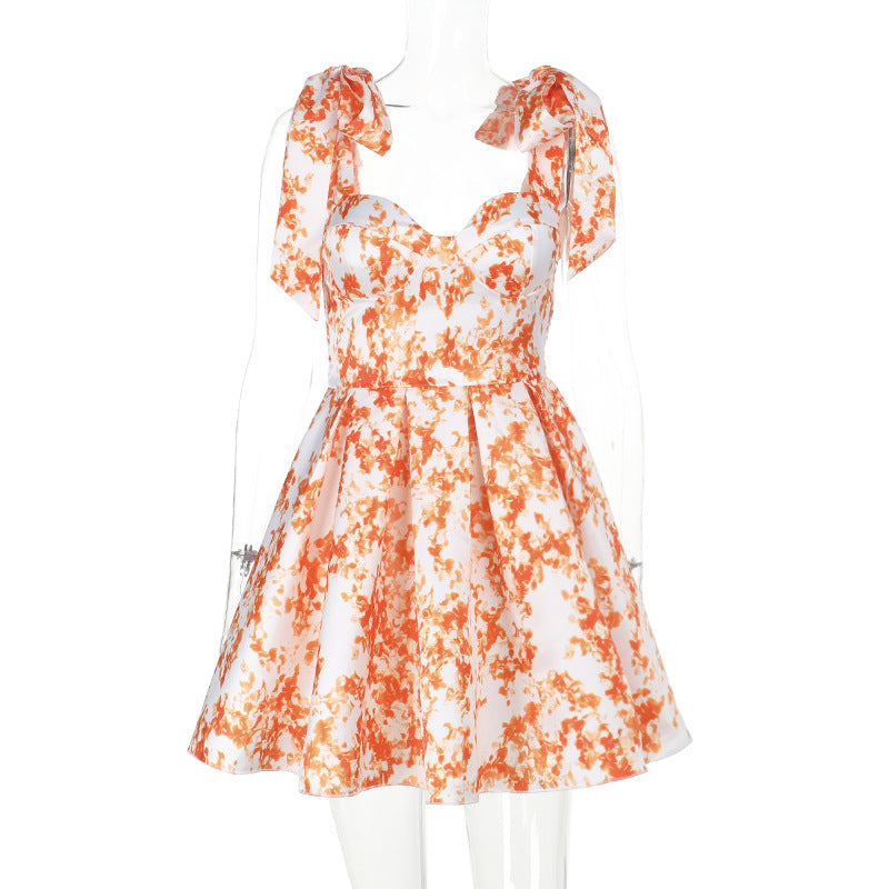 Damen verspieltes Blumenkleid mit Puffärmeln und Rüschendetails EB