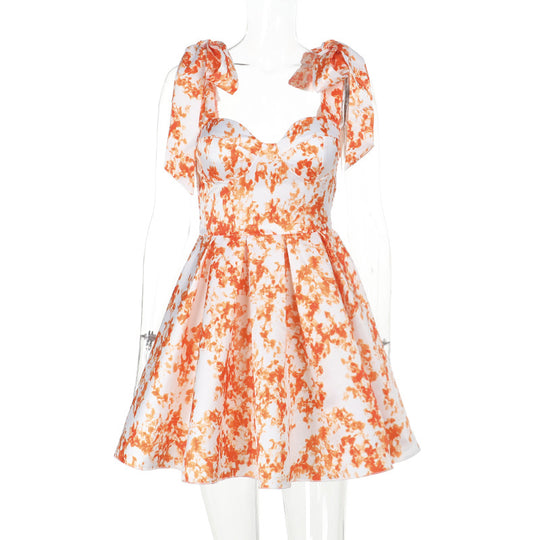 Damen verspieltes Blumenkleid mit Puffärmeln und Rüschendetails EB