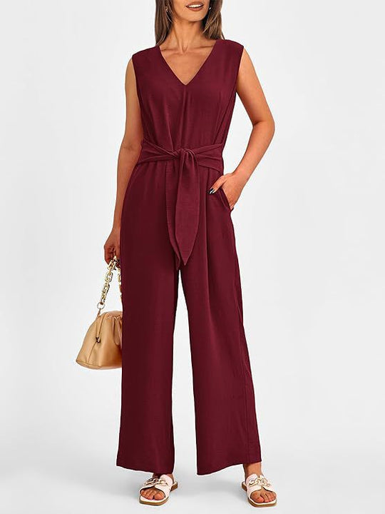 Damen eleganter Jumpsuit mit tailliertem Schnitt und weitem Bein EB