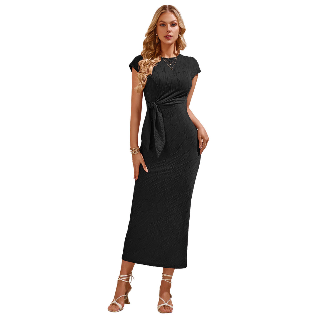 Damen elegantes Maxikleid mit innovativer Raffung und Taillengürtel EB