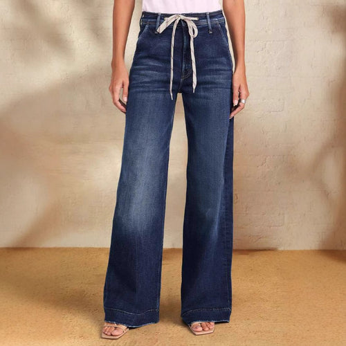 Damen nan hochgeschnittene weitgeschnittene Jeanshose mit Tunnelzugbund und weitem Bein EB
