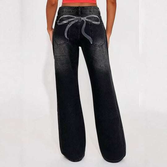 Damen weite High-Waist Jeans mit einzigartiger Textur EB