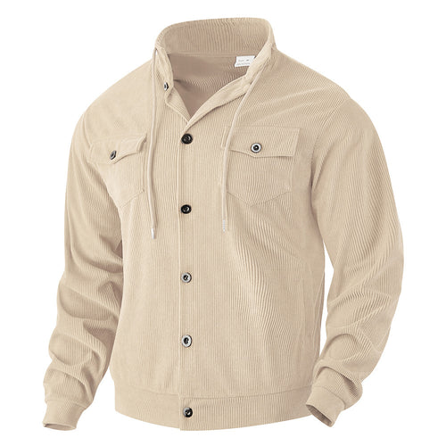 Herren nan strukturierte Cord-Workerjacke mit verdeckter Kapuze, Druckknopfverschluss und aufgesetzten Brusttaschen EB