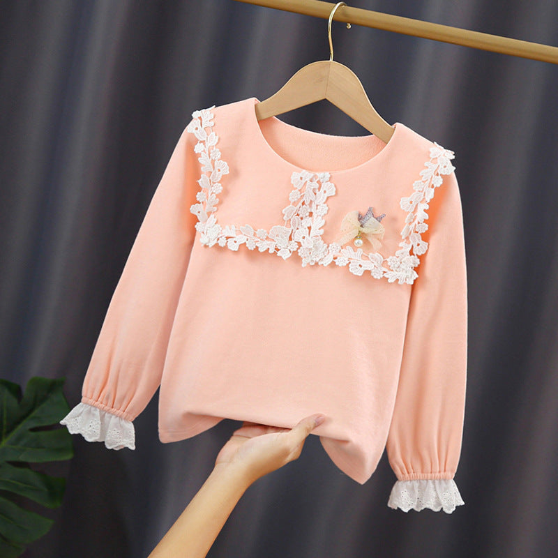 Mädchen modisches Sweatshirt mit floralem Spitzeneinsatz EB
