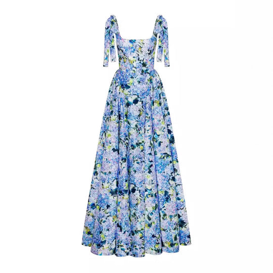 Damen Elegantes Maxikleid mit schulterfreien Trägern und floralem Print EB