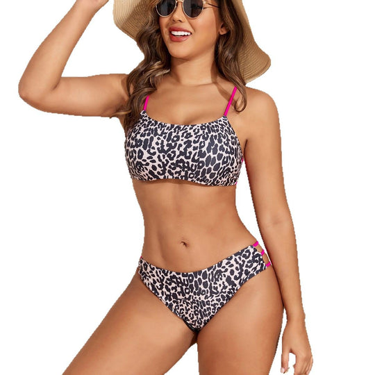 Damen Leopardenmuster Bikini-Set mit sportlichen Details EB