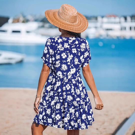 Damen verspieltes Sommerkleid mit V-Ausschnitt und luftigen Ärmeln EB