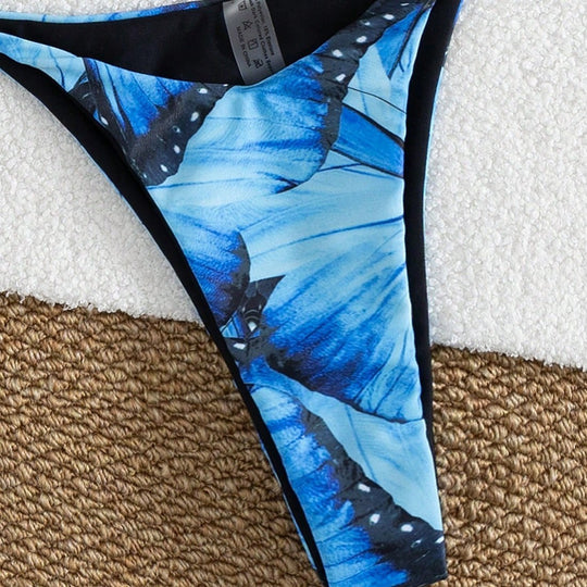 Damen Triangel-Bikini-Set mit floralem Schmetterlingsdesign EB