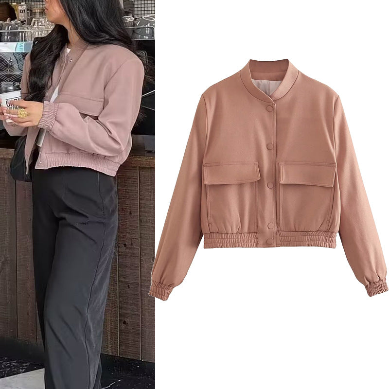 Damen modische cropped Utility-Jacke mit großen Pattentaschen und elastischem Saum EB