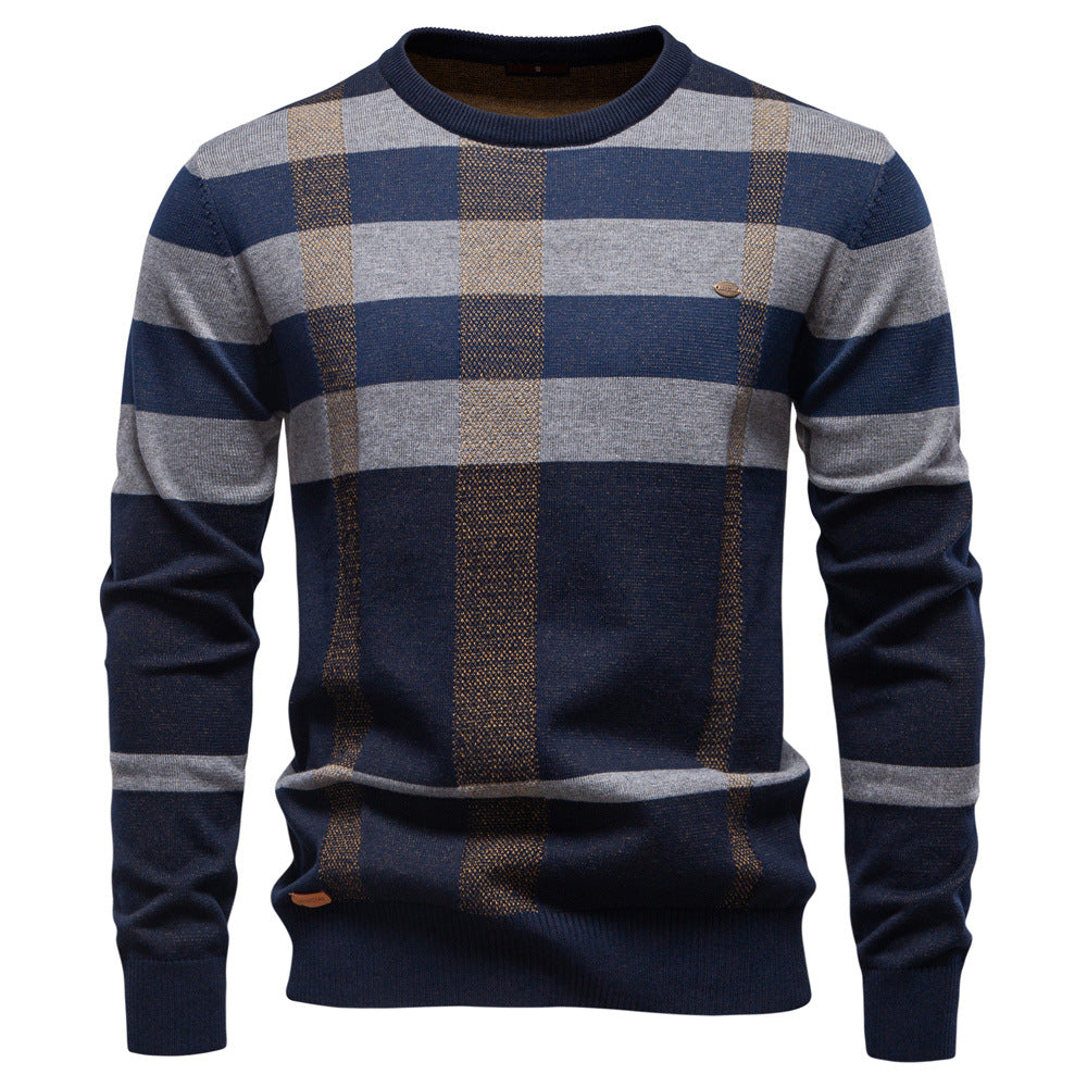 Herren Langarm Pullover mit modernem Karo-Muster und weichem Strick EB