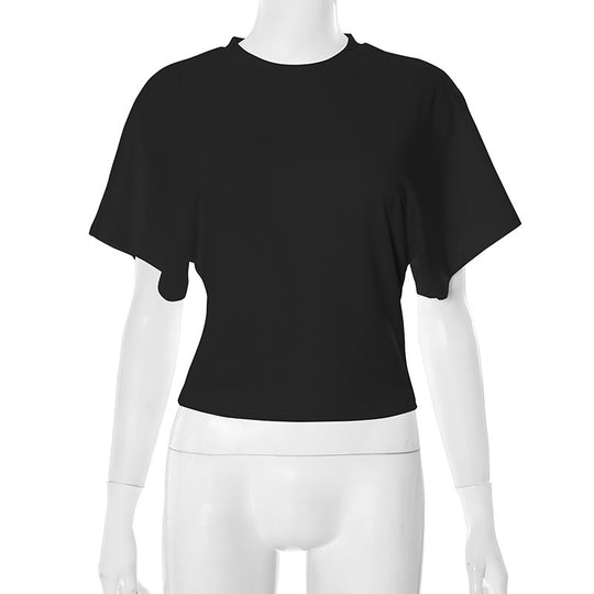 Damen modisches Kurzarm-Oberteil mit lässigem Schnitt und dekorativen Details EB