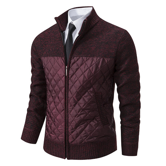 Herren nan gesteppte Hybrid-Strickjacke mit diamantsteppung, Stehkragen, isolierendem Thermofutter und Reißverschluss EB