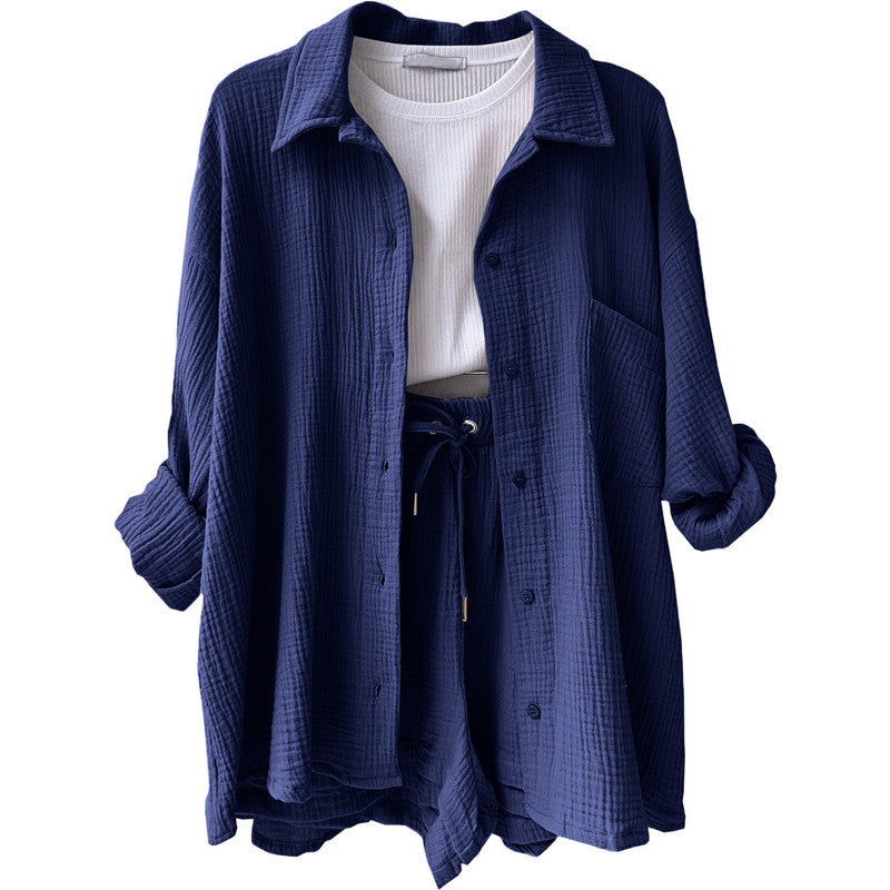 Damen lässige Oversized-Hemdjacke mit Gürtel EB