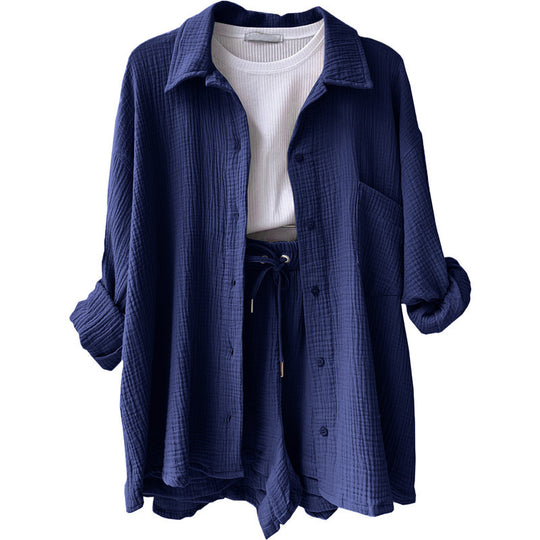 Damen lässige Oversized-Hemdjacke mit Gürtel EB