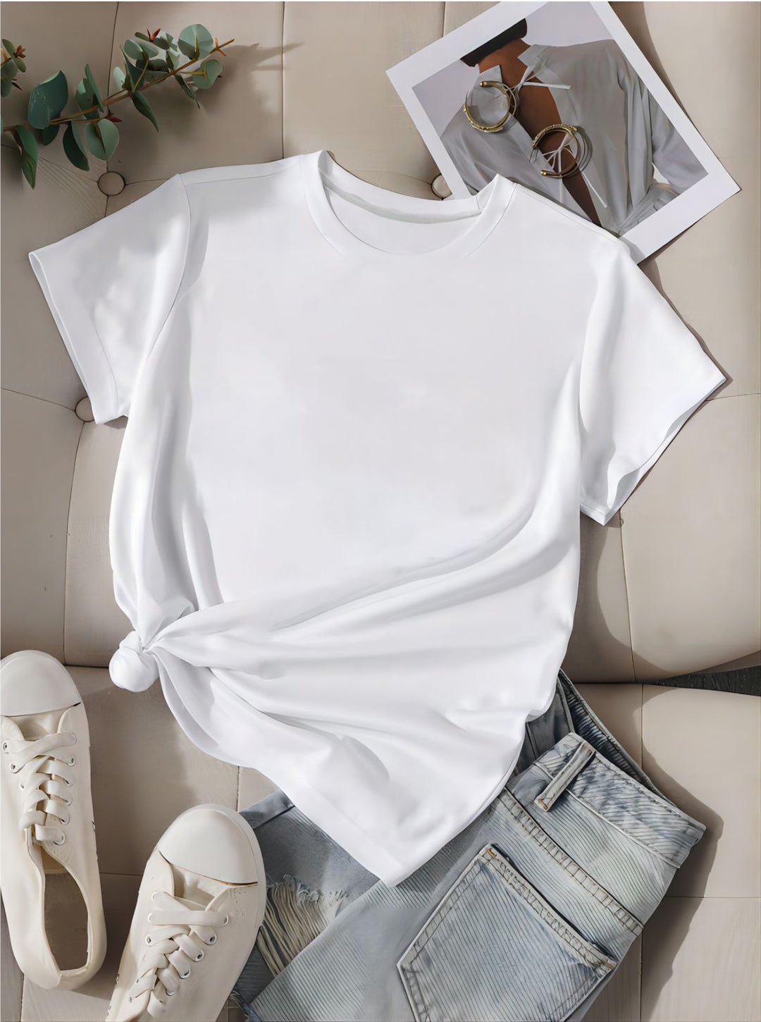 Damen oversized Baumwoll-T-Shirt mit geradem Schnitt und minimalistischem Design EB
