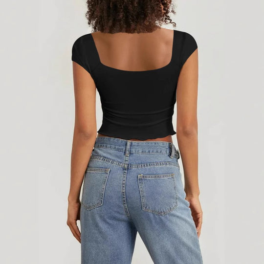 Damen Crop-Top mit herzförmigem Ausschnitt und Raffung EB