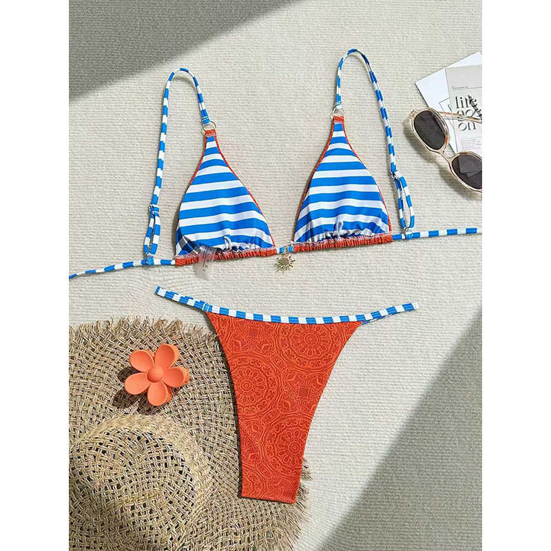 Damen Triangel-Bikini mit trendigem Karomuster und verspieltem Rüschendesign EB