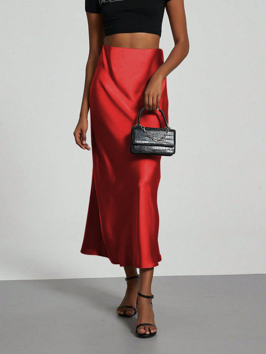 Damen Elegante und fließende Satin Maxiröcke EB