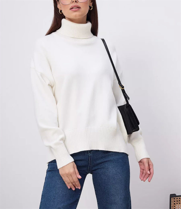 Damen Boxy-Rollkragenpullover aus feinem Feinstrick mit überschnittener Schulter EB