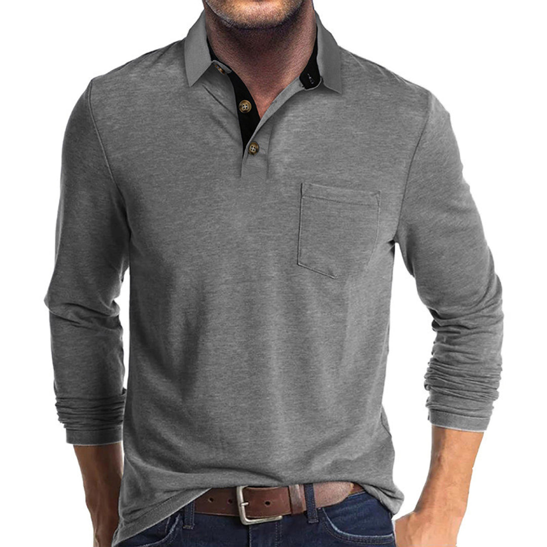 Herren nan langärmliges Polohemd mit Brusttasche, Kontrastknopfleiste und legerer Stretch-Passform EB