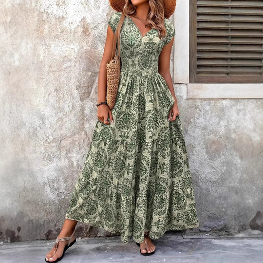 Damen Maxikleid mit romantischem Vintage-Muster und fließendem Schnitt EB