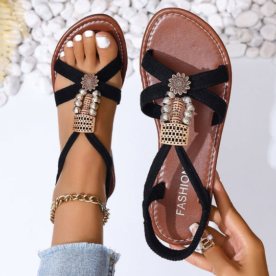 Damen offene Sandalen mit geflochtenem Riemen und ergonomischer Sohle EB