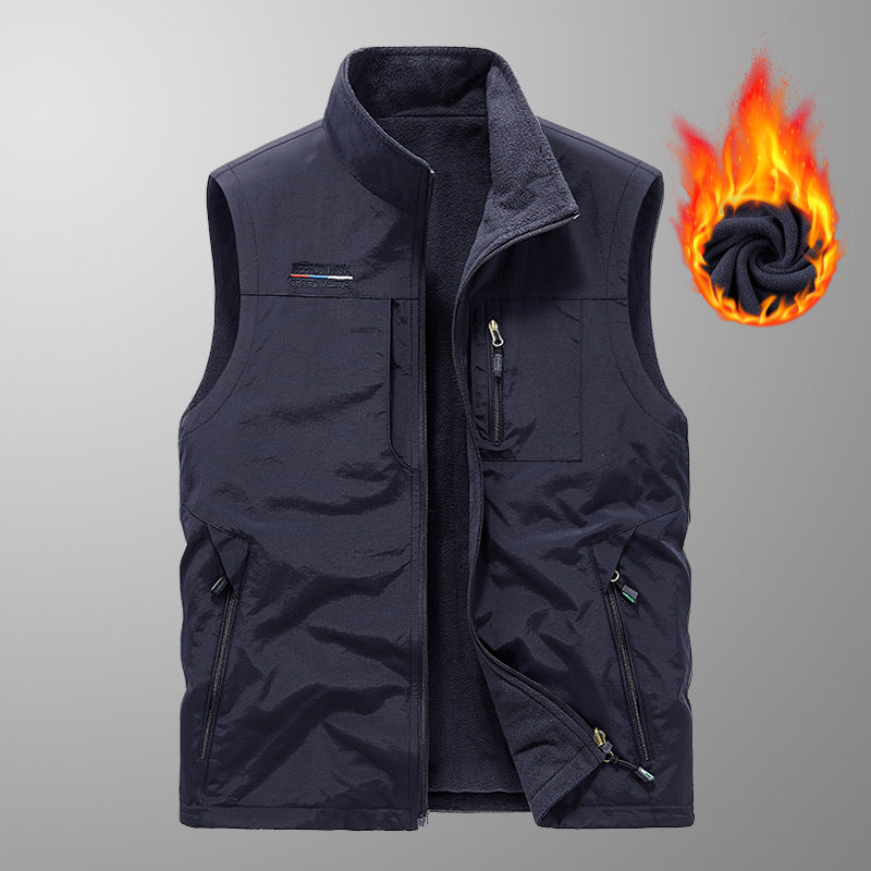 Herren gefütterte Thermo-Weste mit Fleece-Innenfutter, winddichter Außenlage und multiplen Reißverschlusstaschen EB
