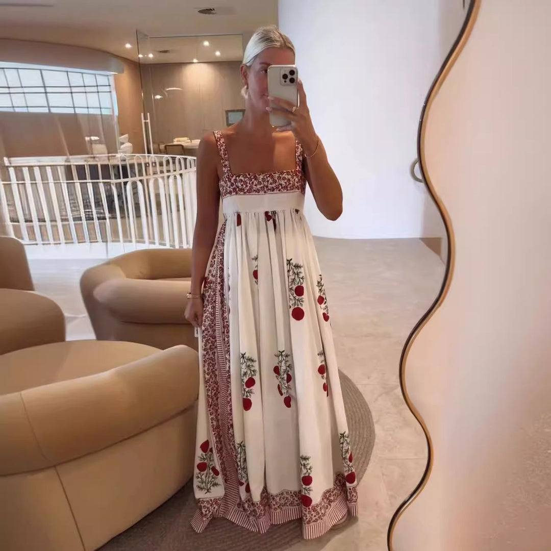 Damen Langes Sommerkleid mit floralen Akzenten und breiten Trägern EB