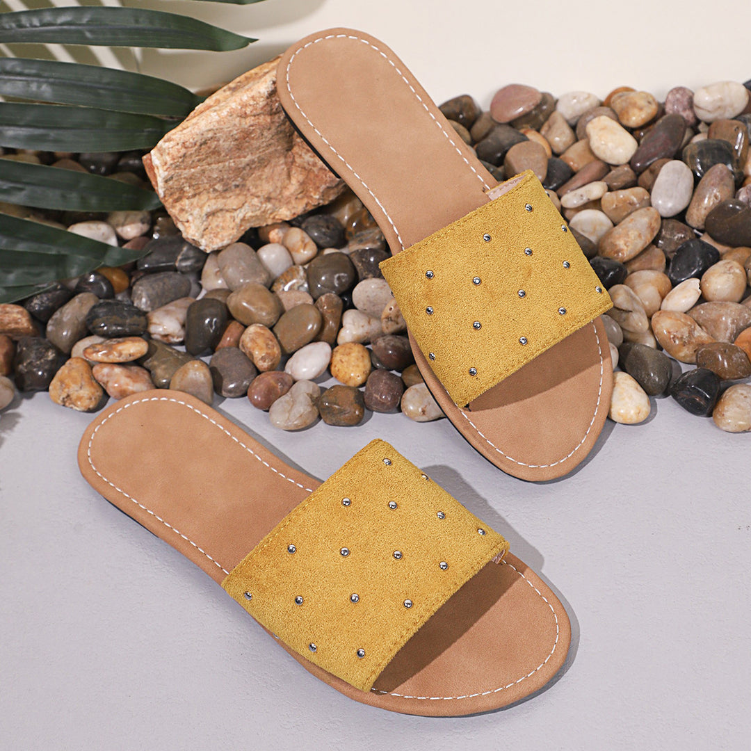 Damen modische Slides mit eleganten Metallakzenten EB