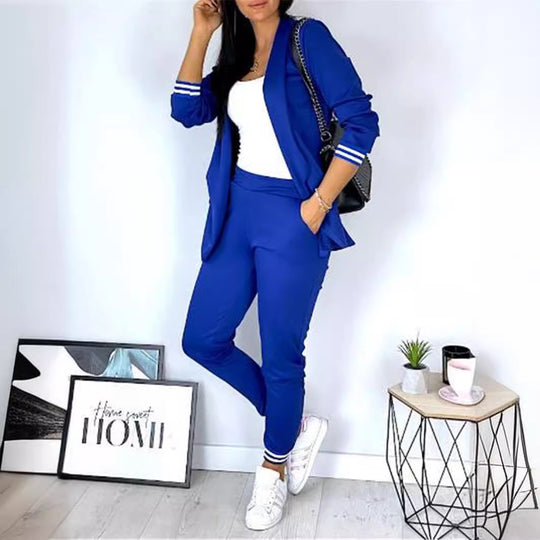 Damen nan sportlich-elegantes Blazer-Jogginghose Zweiteiler mit elastischem Bund und Bündchen EB