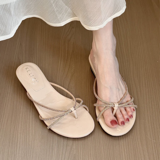 Damen Modische Zehentrenner-Sandalen mit funkelndem Riemendesign und anatomischer Passform EB