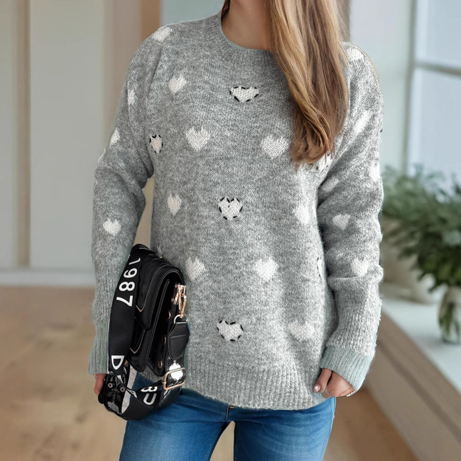 Damen kuscheliger Pullover mit herzförmigem Design und weichem Material EB