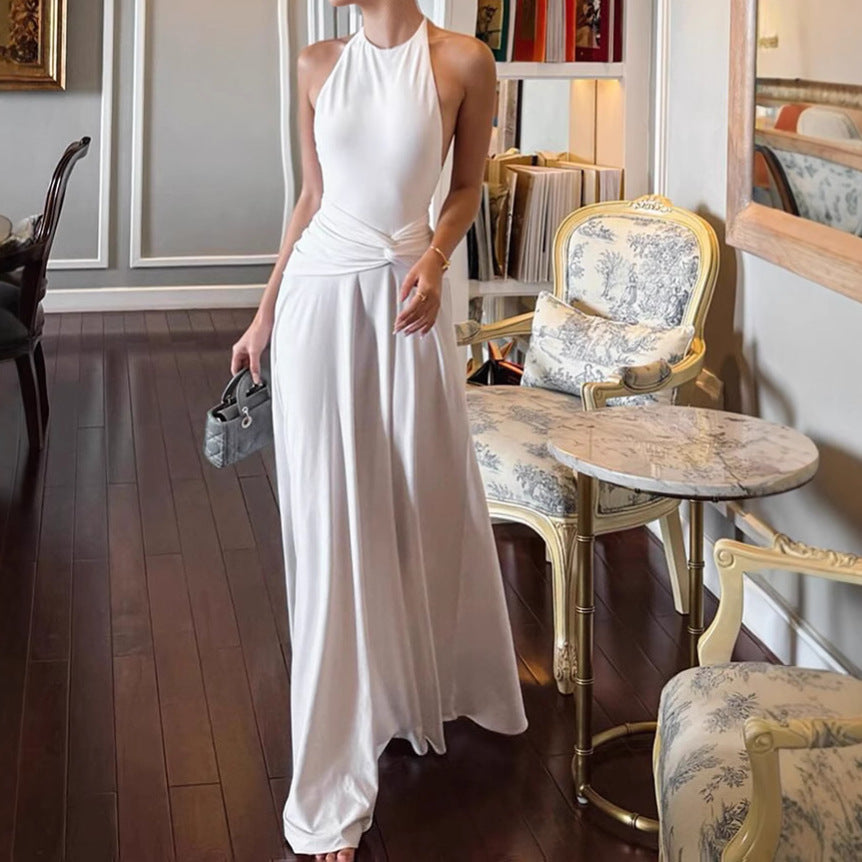 Damen Elegantes Maxikleid mit hochwertigem Wickeldetail und schickem Halterneck EB