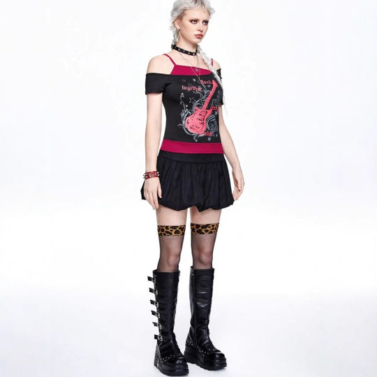 Damen Asymmetrisches Rock-T-Shirt mit grafischem Druck EB